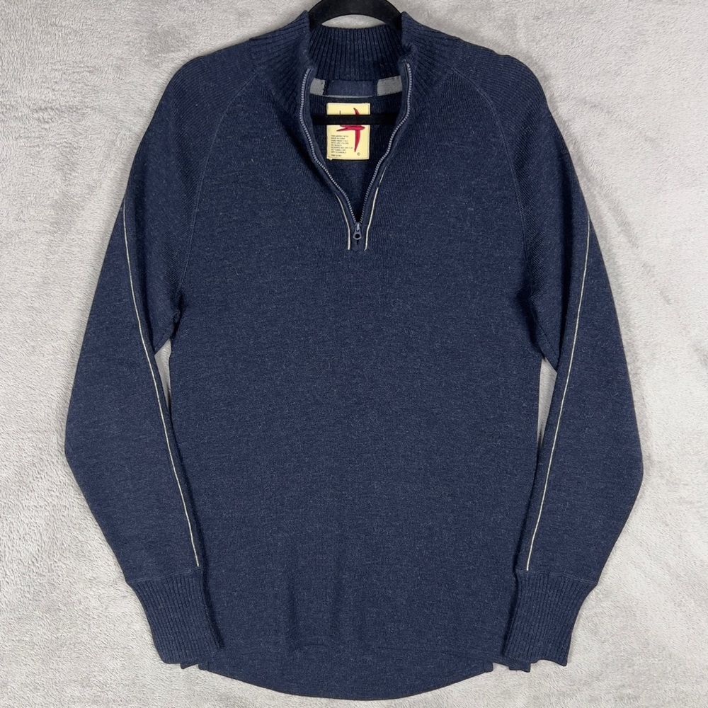 Relwen 100% Merino Wool 1/4 Zip‎ Pullover Sweater Men's Large Midnight Navy Knit